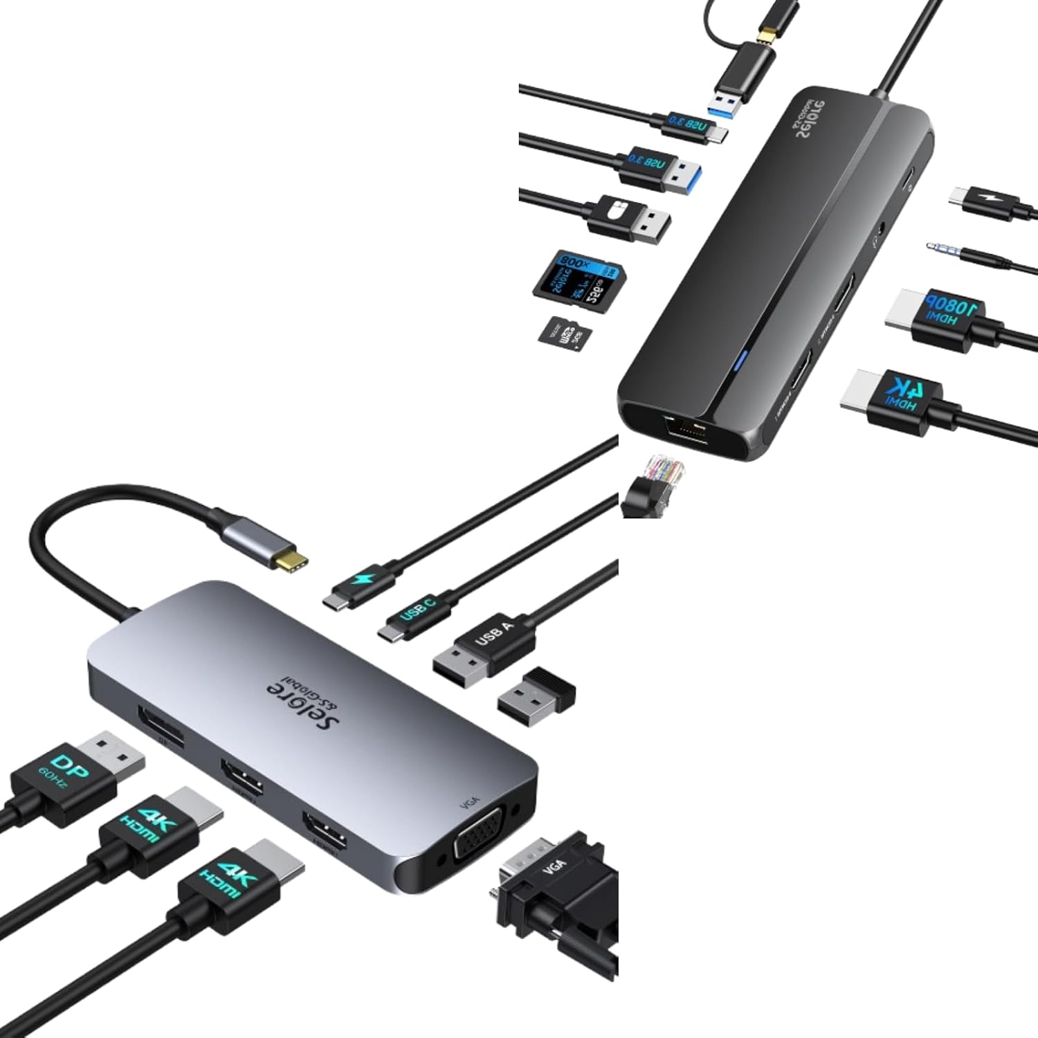 USB C Docking Station Dual HDMI Monitor Adapter, USB 3.0 Docking Station Selore USB C Hub 3 Monitors Adapter with Dual HDMI