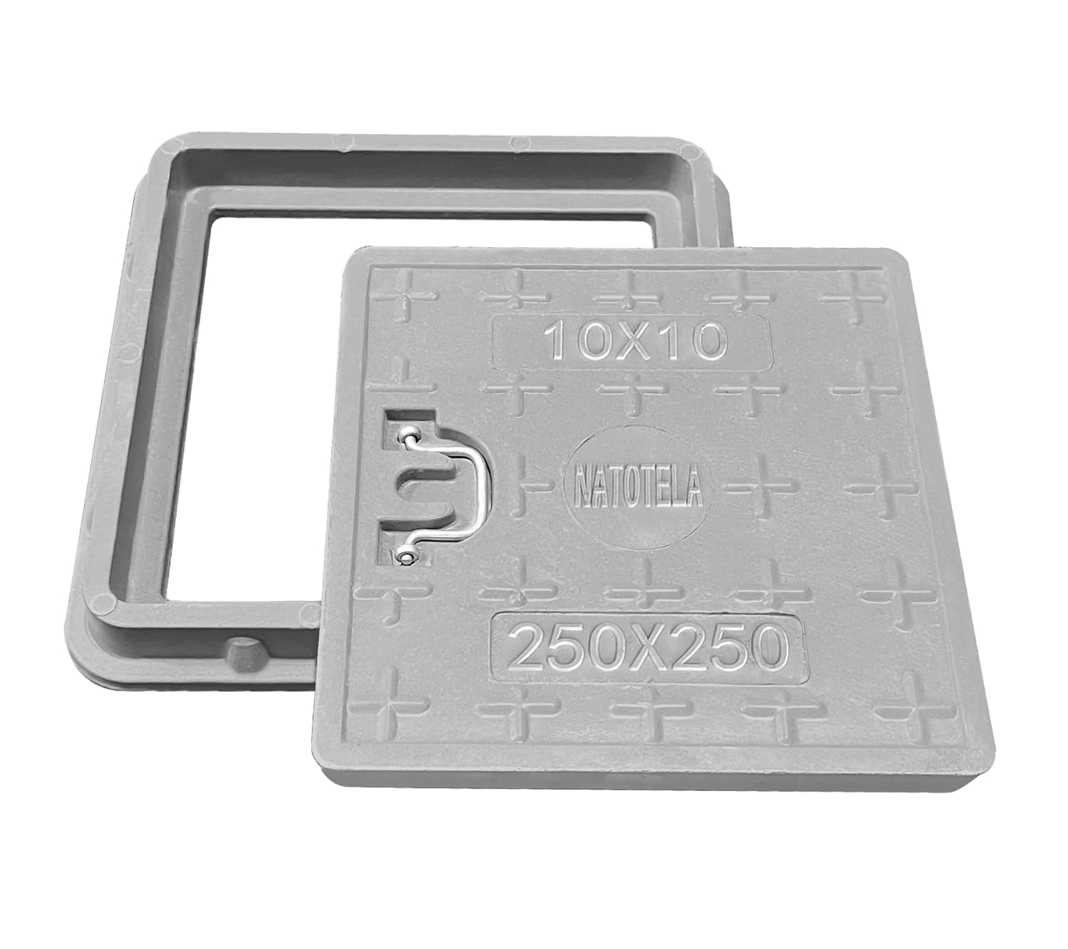 GFK-Schachtabdeckung mit Rahmen Griff 300x300 mm A15 Begehbar Schachtdeckel Kanaldeckel Revisionsschacht für Gehweg Grünfläche UV-Beständig Frostbeständig Korrosionsbeständig Rutschfest Grau