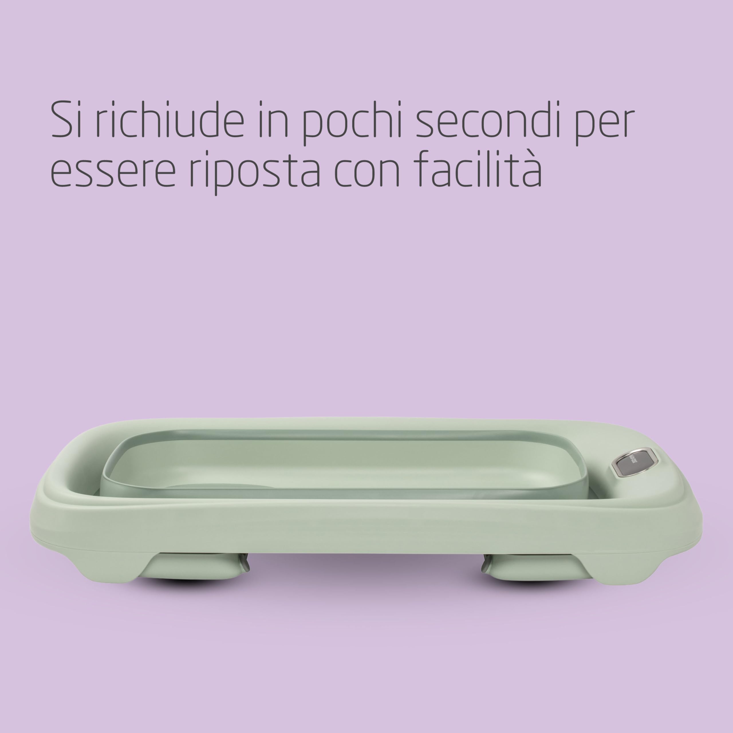 Maxi-Cosi Indigo Vaschetta Bagnetto Neonato Pieghevole, Bagnetto Bambini 0-4 Anni, Termometro HighSense Integrato, Anti-scivolo, Vaschetta Bagnetto Neonato da Viaggio, Chiusura Compatta, Sage Green