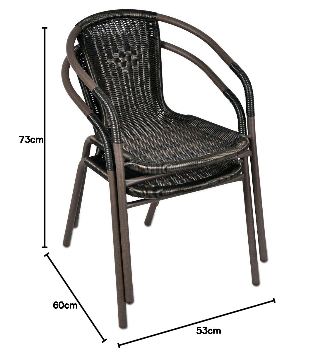 Nexos Trading Terrassenstuhl 4X Bistrostuhl Balkonstuhl Stapelstuhl Rattanstuhl– Poly-Rattan Stahlgestell –stapelbar, leicht zu reinigen–braun