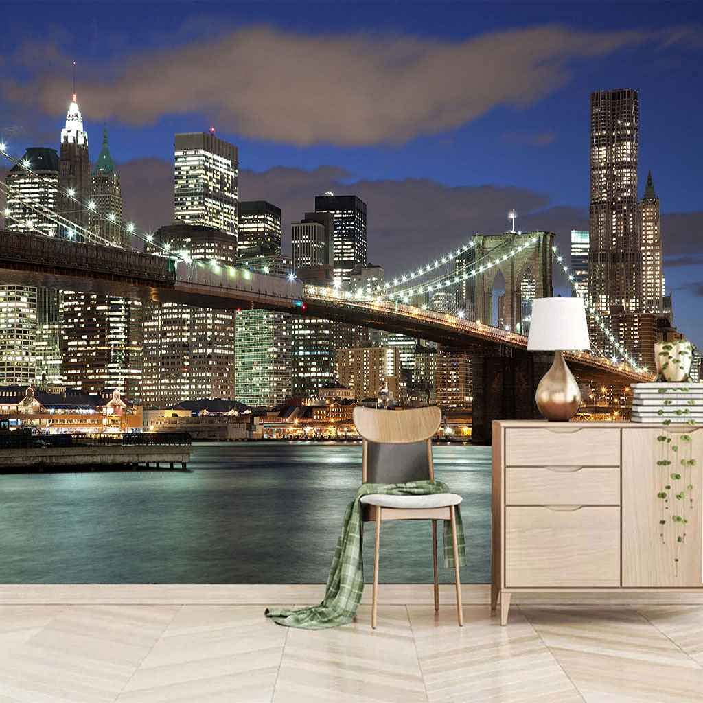 Papier peint paysage de pont urbain 3D auto-adhésif décoration murale chambre 400x280