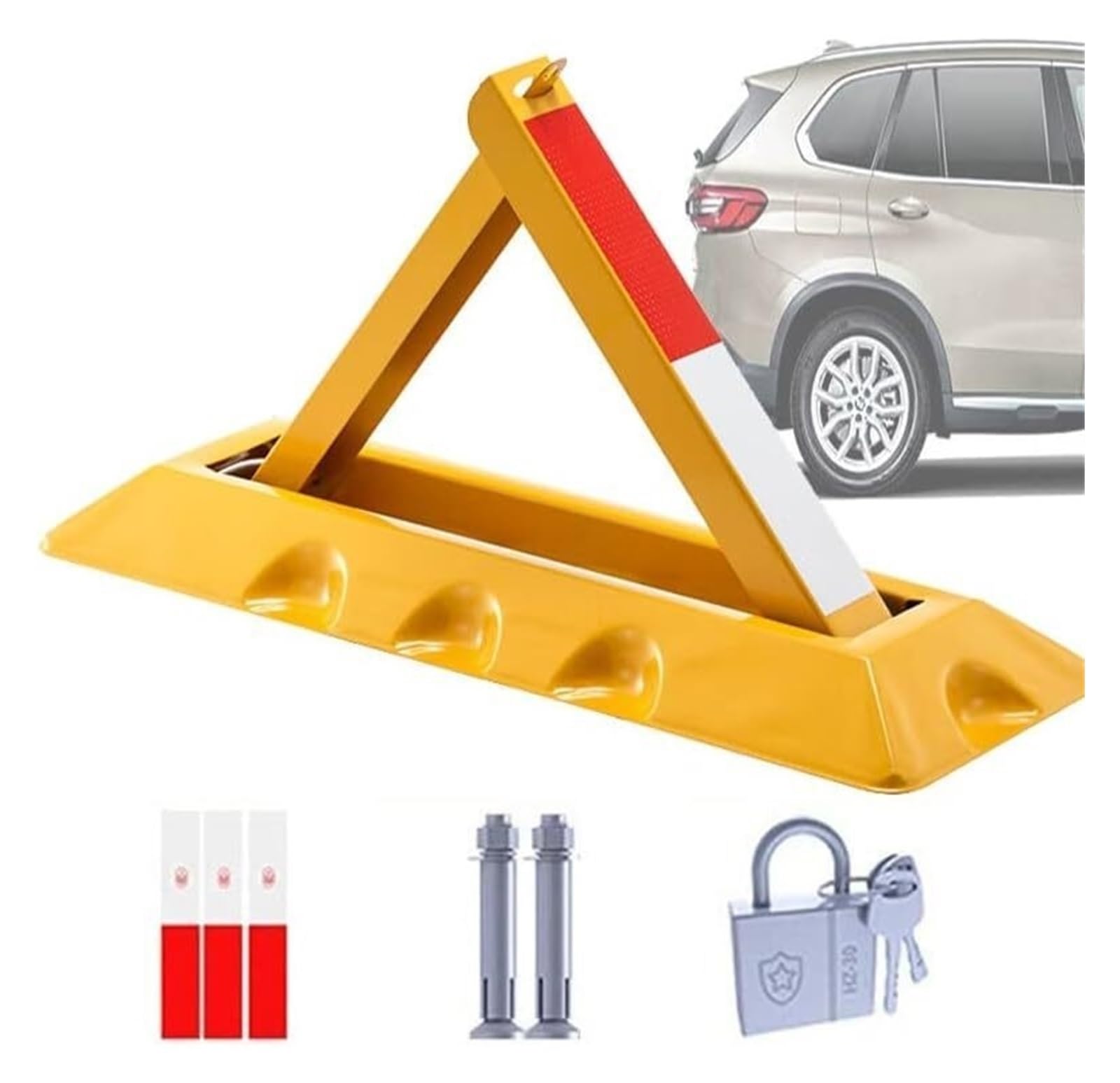 MOKLYF Lockable Parking Barrier, Folding Car Park Security Folding Parking Lock, Car Parking Pole Triangular, Heavy Duty Parking Security Bollards, Parking Blocker (60CM)