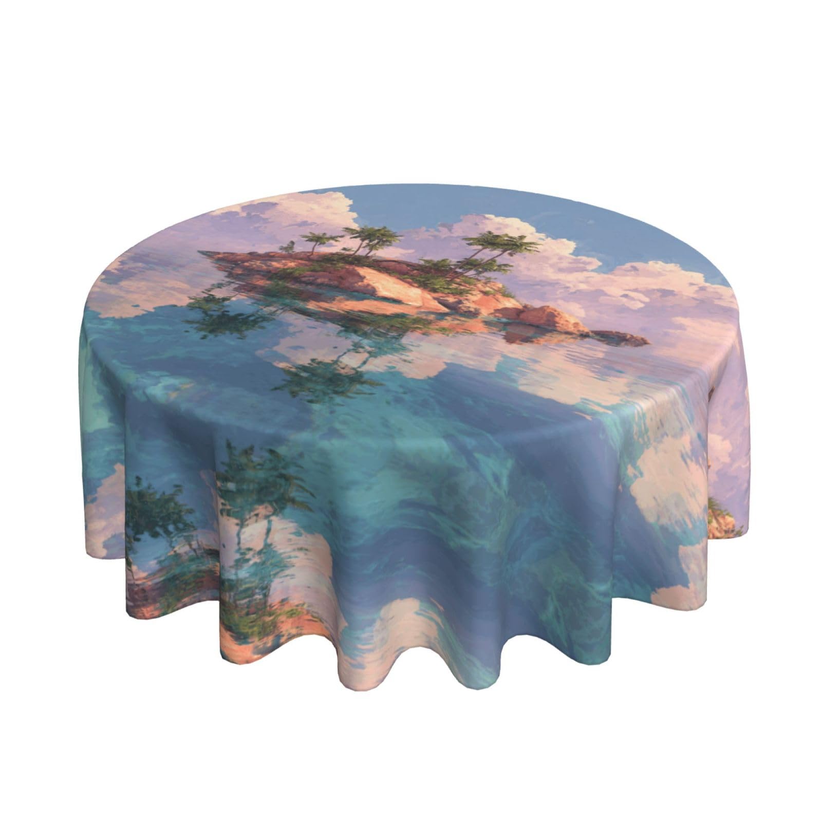 ESNAIUVCD Island scenery print Round Tablecloth Waterproof Washable Wipeable Resistant Polyester Circular Table Cover for Dining Room Kitchen Indoor Outside 60"