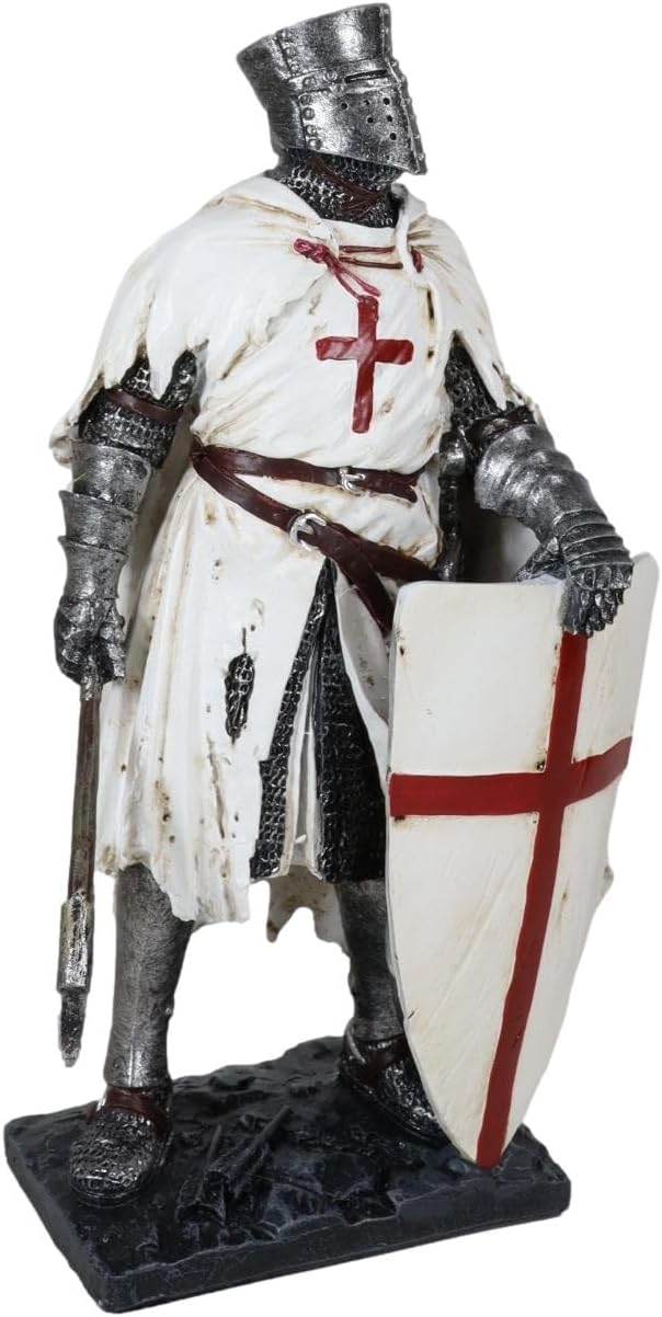 Ebros Gift Templar White Cloak Caped Medieval Crusader Axeman Knight at Battle Day's End Figurine 7.25" H Medieval Royal Suit of Armor Knight of The Cross Resin Collectible