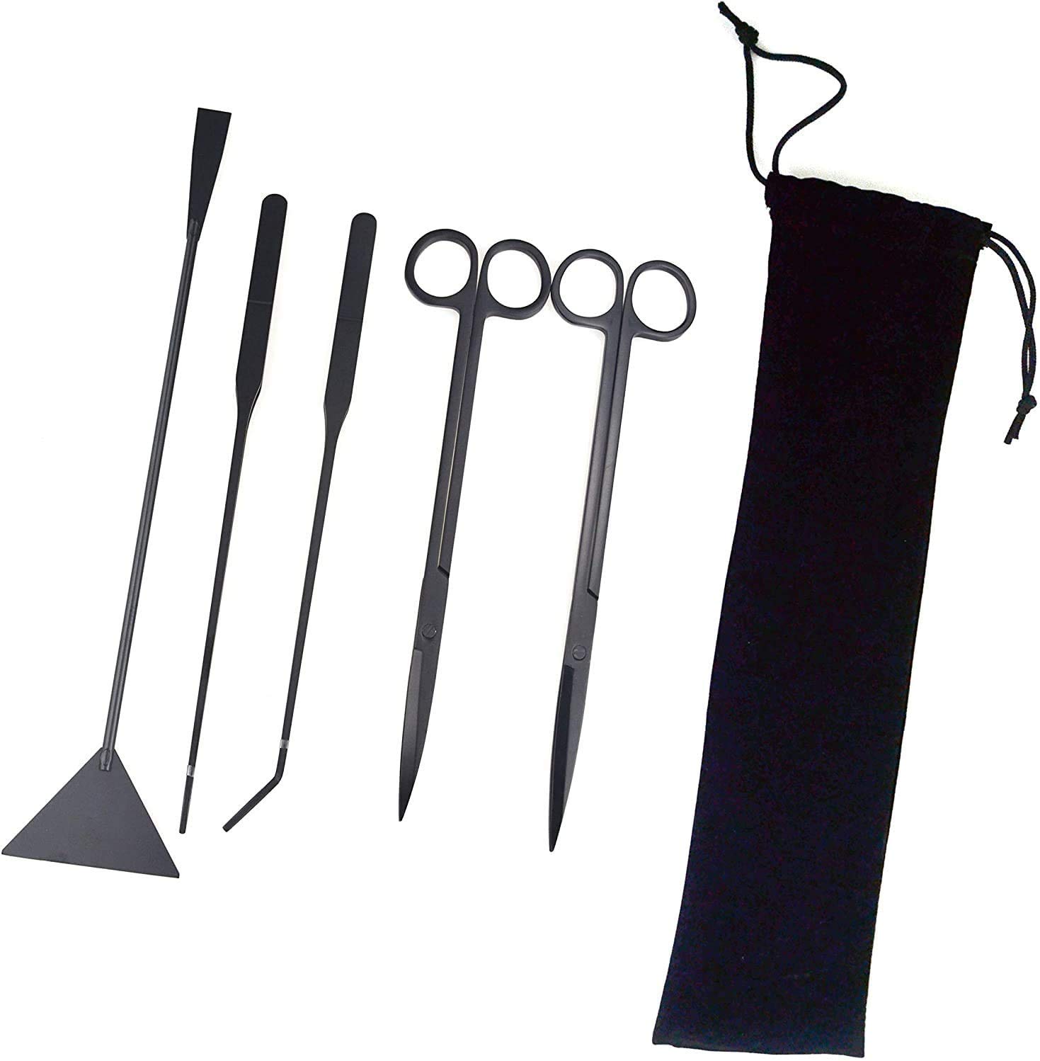 5 in 1 Acquario Aquascaping Kit in Acciaio Inox Acquario Acquario Pesci Serbatoio Piante Acquatico Pinzette Forbici Spatola Set Nero