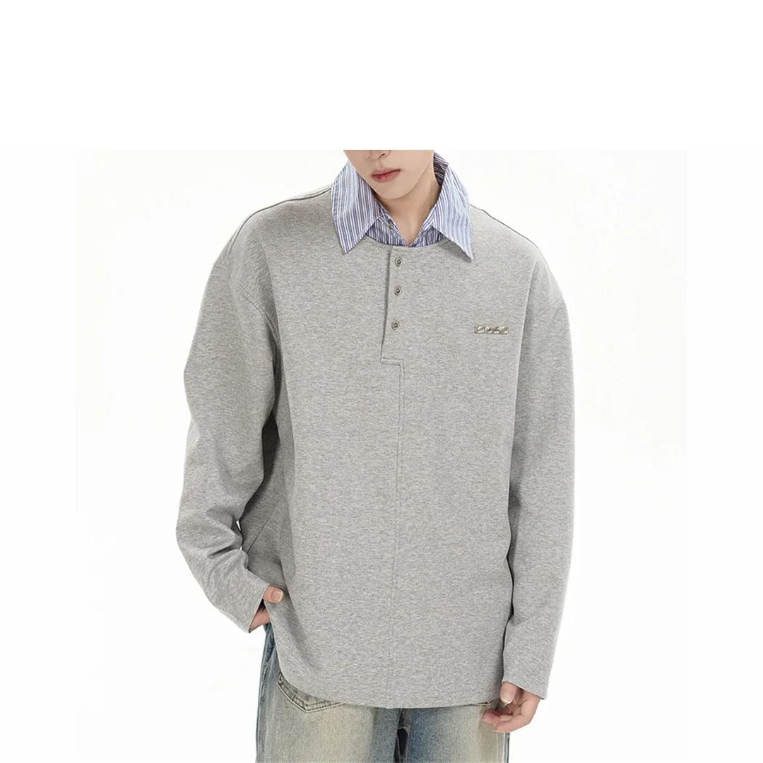 Maglietta da uomo hip hop casual a maniche lunghe da donna maglietta polo con colletto a righe