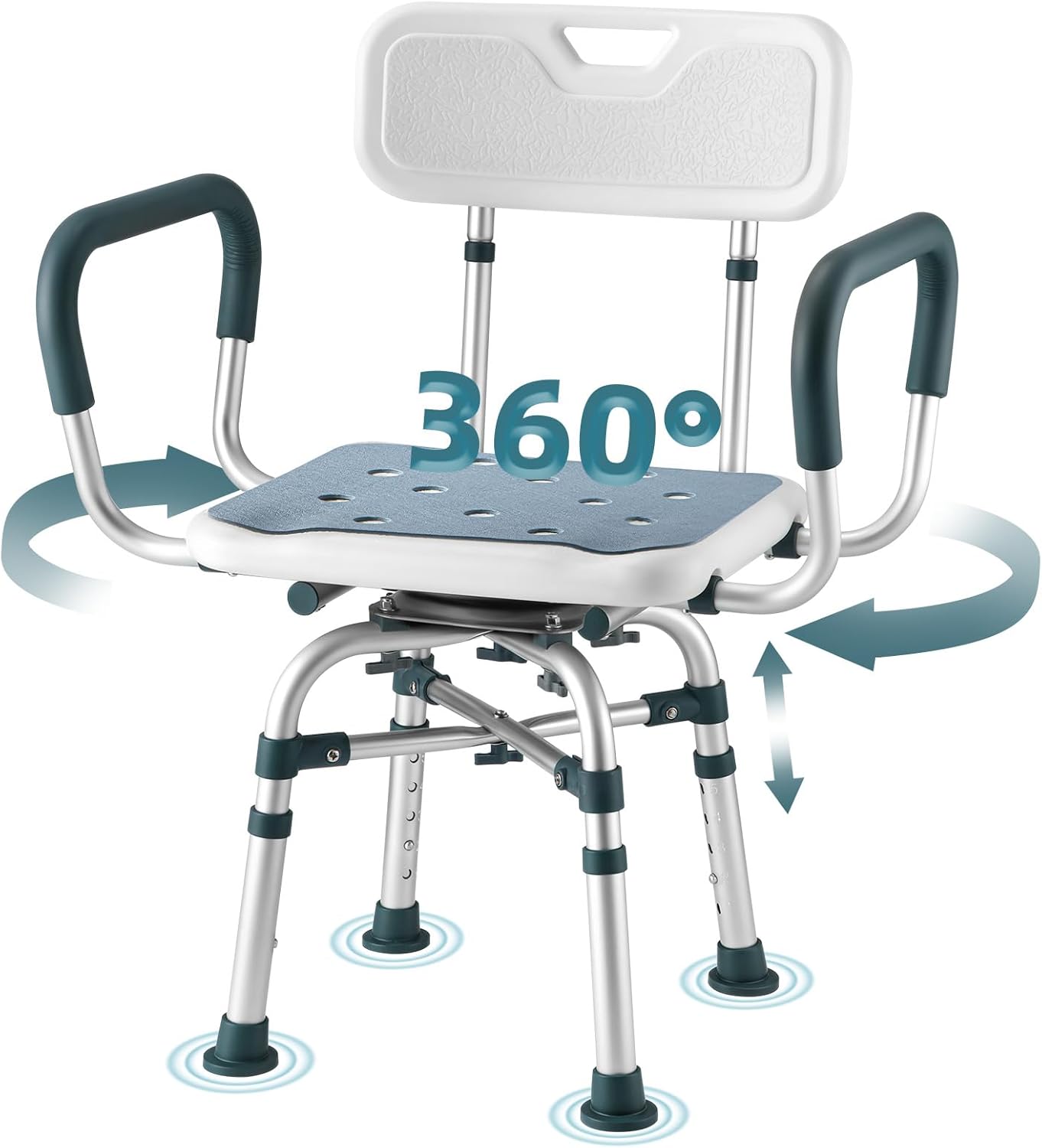 Swivel Shower Chair with Arms and Back, 500 lbs Heavy Duty Shower Seat for Inside Shower Stall and Bathtub, Height Adjustable Safety Bath Seat for Elderly, Adults, Handicap and Disabled 500lbs Heavy Duty Shower Chair