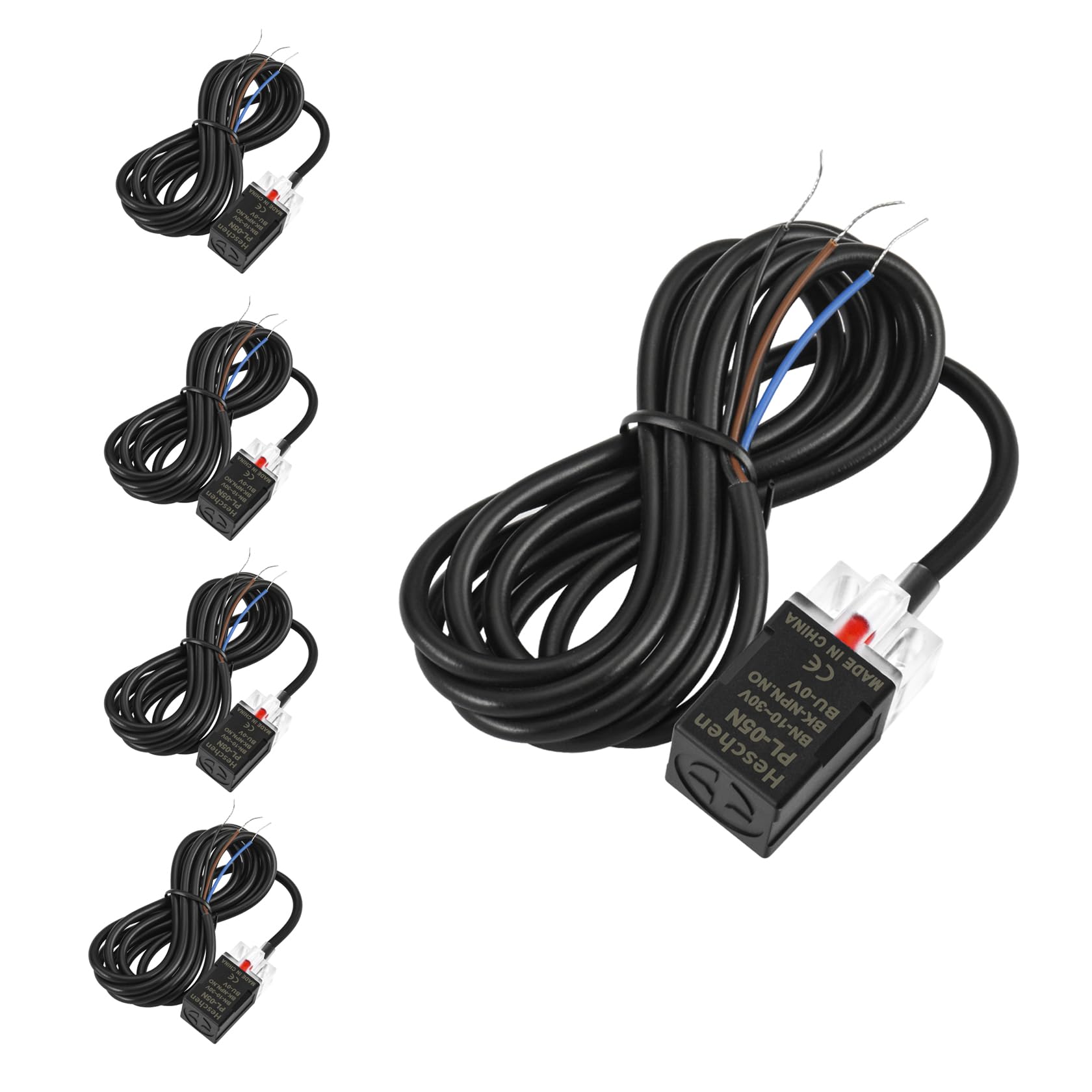 Heschen Lot de 5 interrupteurs de proximité inductifs PL-05N, 10-30 V 200 mA, NPN NO, distance du capteur 5 mm, CE