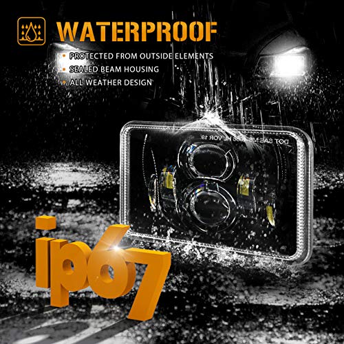 Image of Auxbeam 4x6 LED Headlights DOT Approved Rectangular Headlamps 2PCS Black