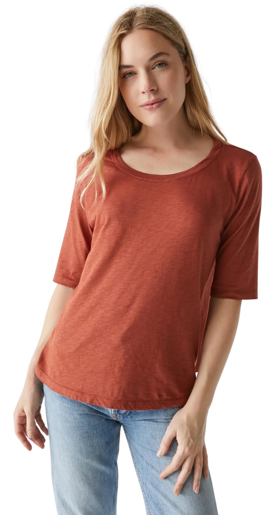 Michael StarsWomen's Supima Cotton Slub Elbow Sleeve Swing Tee T-Shirt