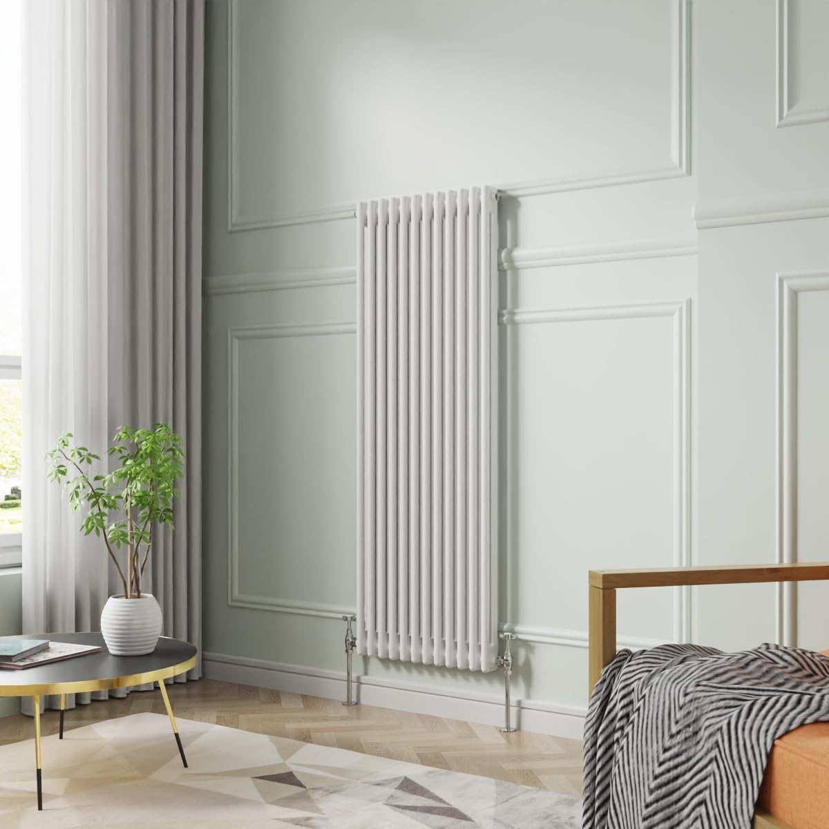 NRG 1500 x 560 mm Gloss White Vertical Cast Iron Radiator Double Panel โ image 1