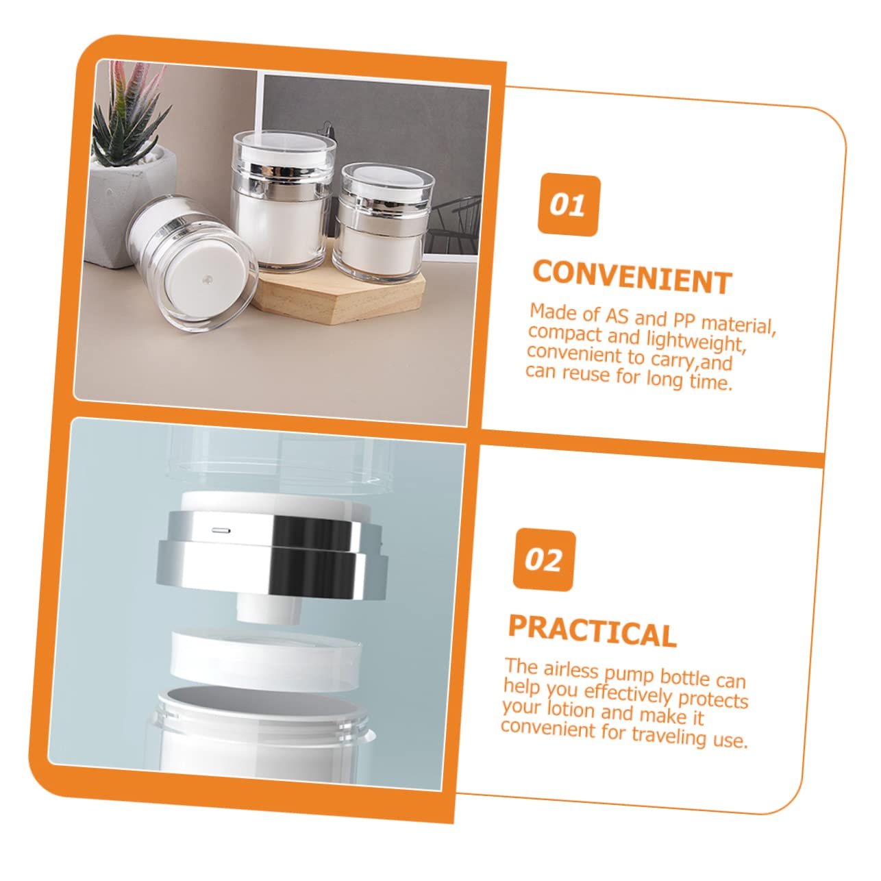 Barattolo Pompa Airless 30Ml Set 4 Contenitori Cosmetici Ricaricabili per Lozioni e Creme per Viaggi e