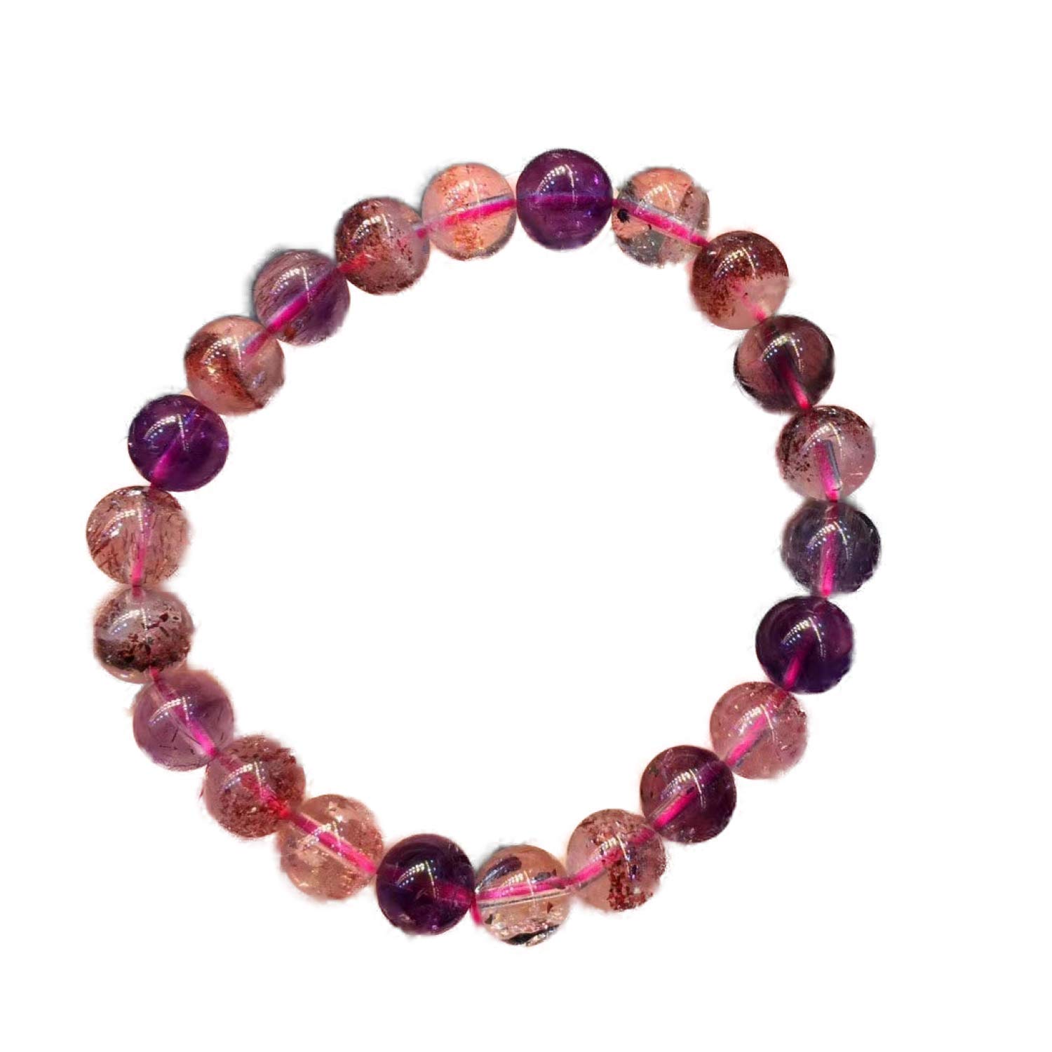 Bracelet cristal de Quartz lépidocrocite Super Seven perles rondes 9.5mm - 3