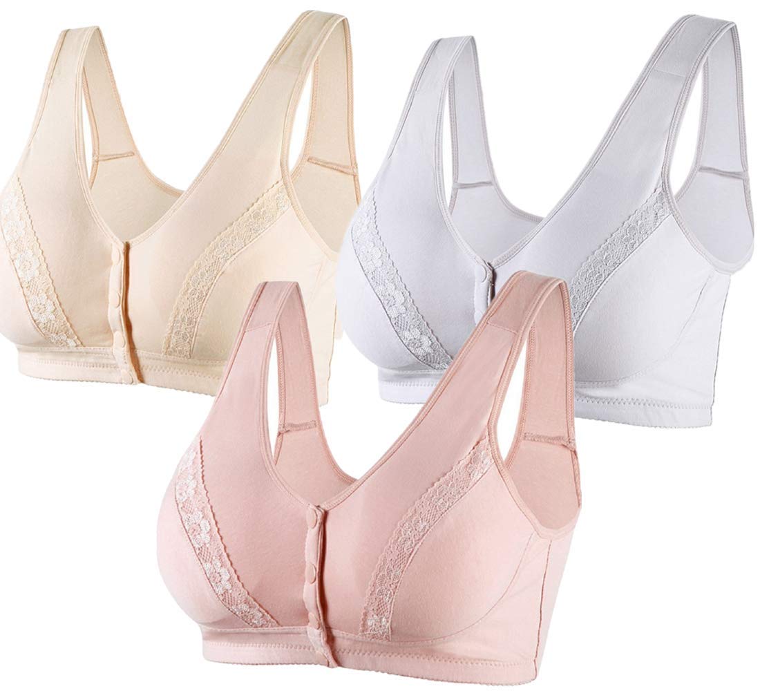 Everyday Lace Stylish Bras - Women Cotton Soft Cup Bra Full-Freedom Front Close Bras of Women