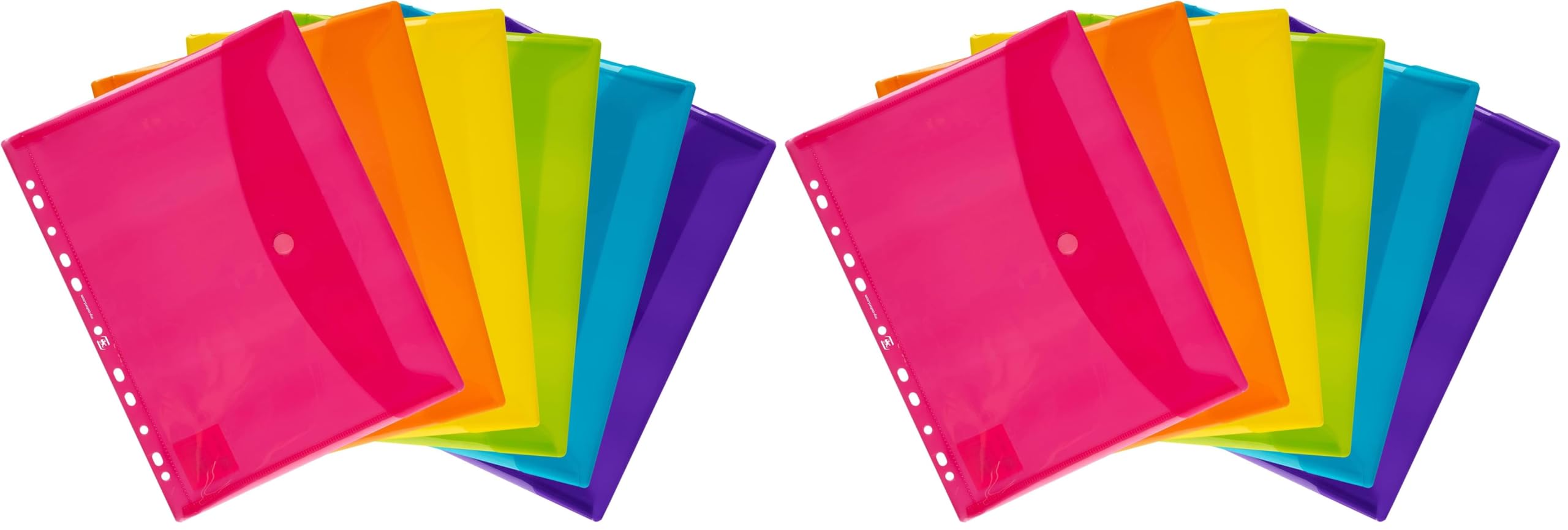 OXFORD 6 Pochettes Plastiques A4 Perforées épaisses et colorées avec bouton velcro pour usage intensif (Lot de 2)