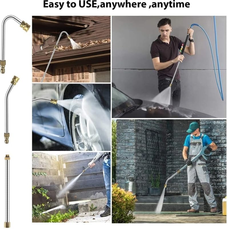 Eaglever Pressure Washer Extension Wand,Upgrade Washer Lance with Spray Nozzle Tips,With Curved Rod, 1/4’’Quick Connect, Replacement for Anti-Leaked Ring 4000 PSI (9-piece set+water gun)