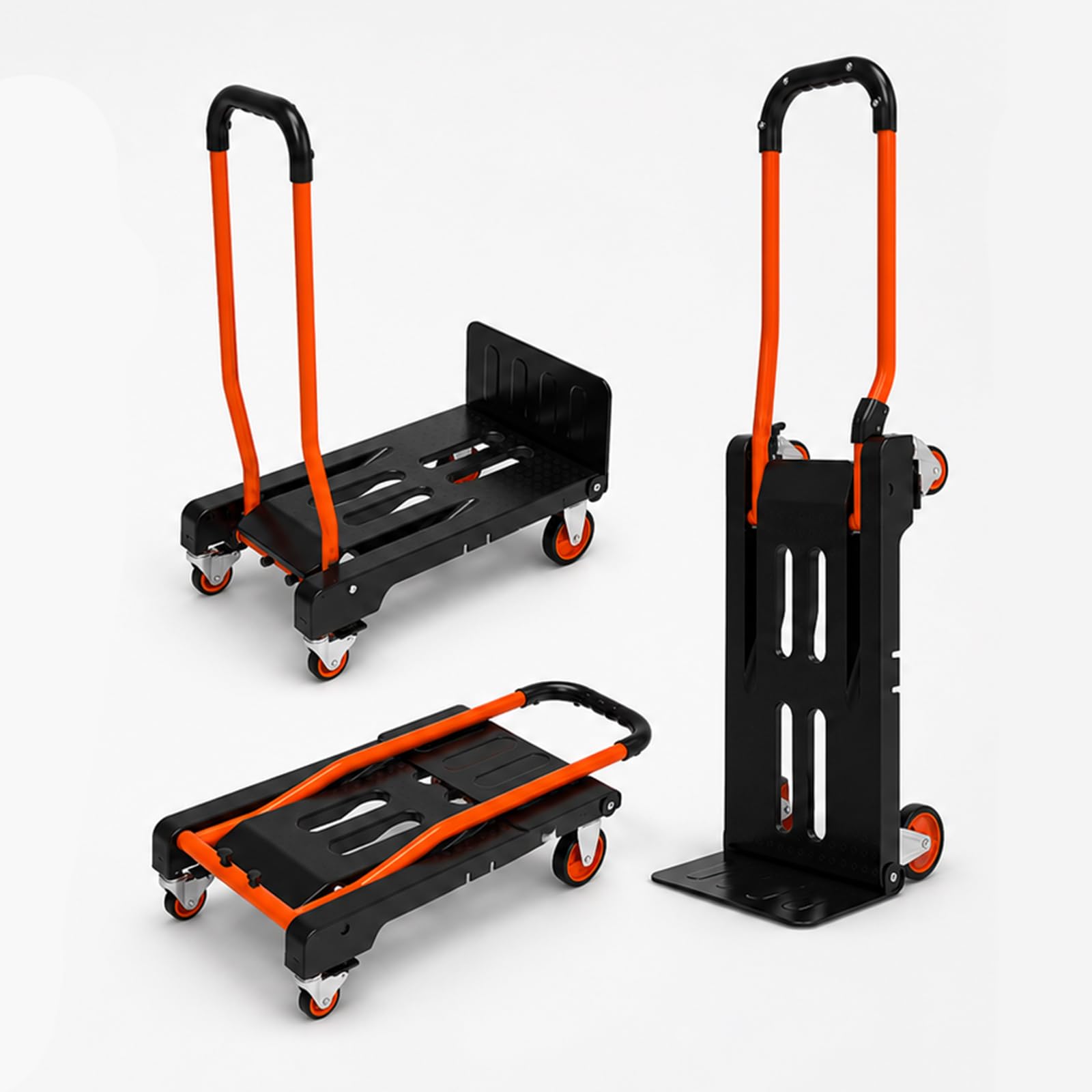 2 en 1 Carretilla de Mano Plegable Carga de 150 kg Carro de Mano de Alta Resistencia con Ruedas Mango Telescópico para Transporte Doméstico, Mercancías de Almacén Supermercado