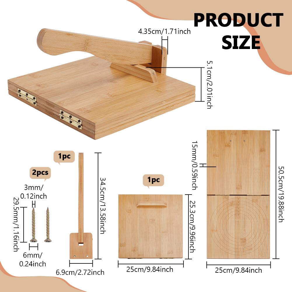 FINGERINSPIRE Presse à Tortillas 25CM Carré en Bambou Presseur Mexicain Tortillera en Bois Naturel pour Fabrication de Tortilla de Maïs Facile à Nettoyer pour Tortillas Tacos Mexicains Maison