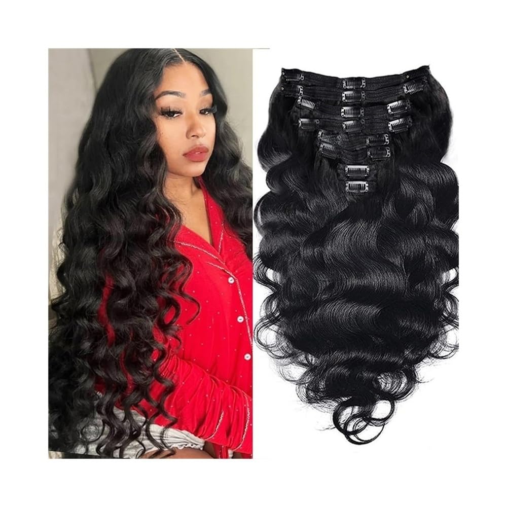 Haarteile für Frauen Clip-in-Haarverlängerungen aus echtem Echthaar, 25,4–66 cm, 120 g/Set, natürliches Schwarz, Clip-in-Haarverlängerung aus brasilianischem Remy-Echthaar, doppelt geflochten, mit 18