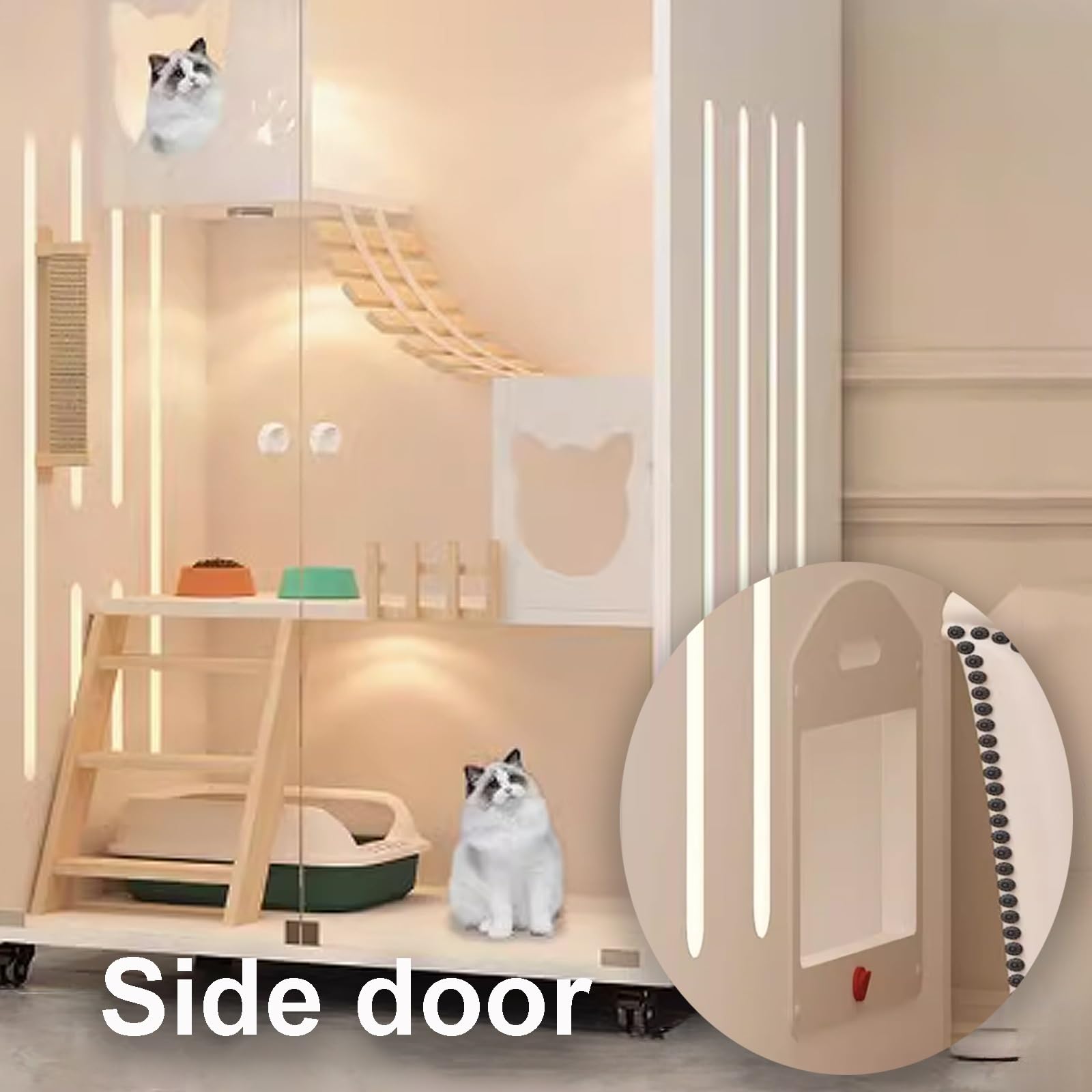 Recinto per Cani, Gatti e Conigli, Recinto for Gatti con Ruote, Coperchio Superiore, Luce Notturna - Bianco e Grigio(White)