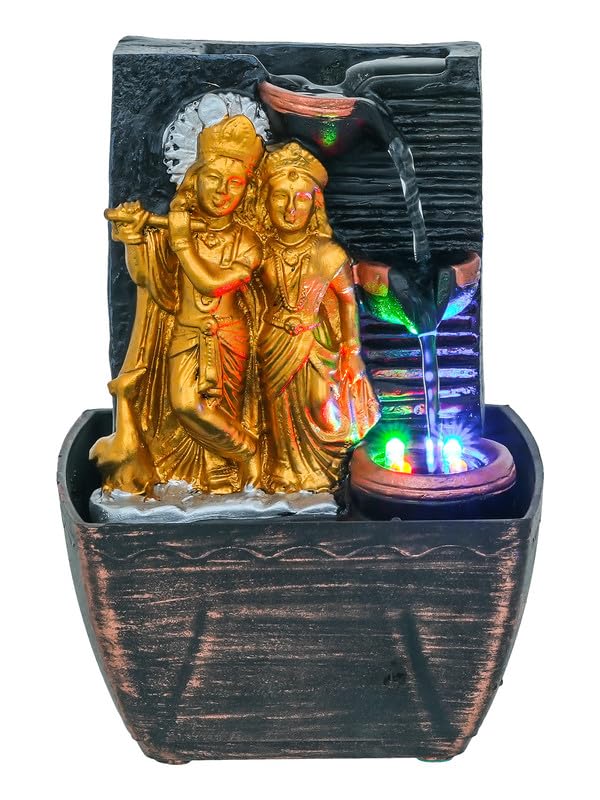 CRAFT SMITH Dark Grey Polyresin Tabletop Radhe Krishna 3 Step Indoor Water Fountain for Home Decor with LED, Speed Control Pump (Size: 7 x 5 INCH | Weight: 680 Gram)-picture-33