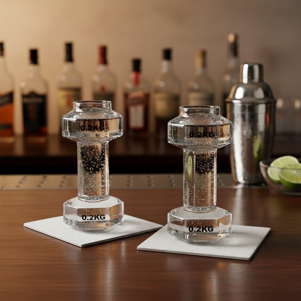 CKB LTD Kieliszki do hantli – zestaw 2 nowatorskich kieliszków do wódki, napojów spirytusowych i tequili, zabawny prezent fitness dla mężczyzn, miłośników siłowni i wieczorów imprezowych, 60 ml