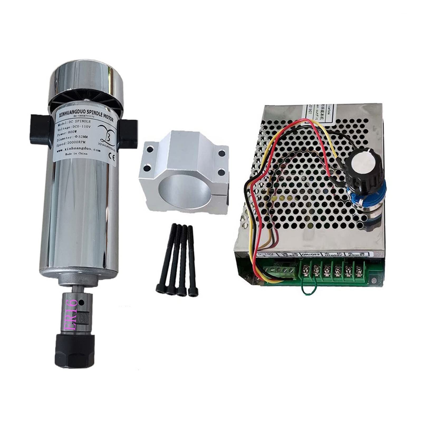 Lloopk Package 5 Er16 Cnc Spindle, Air Cooled 0.8Kw 20000Rpm Cnc Spindlemotor Kit Er16/ Chuck 800W Spindle Motor + Power Supply Speed Governor For Engraving(Package 5 Er16)