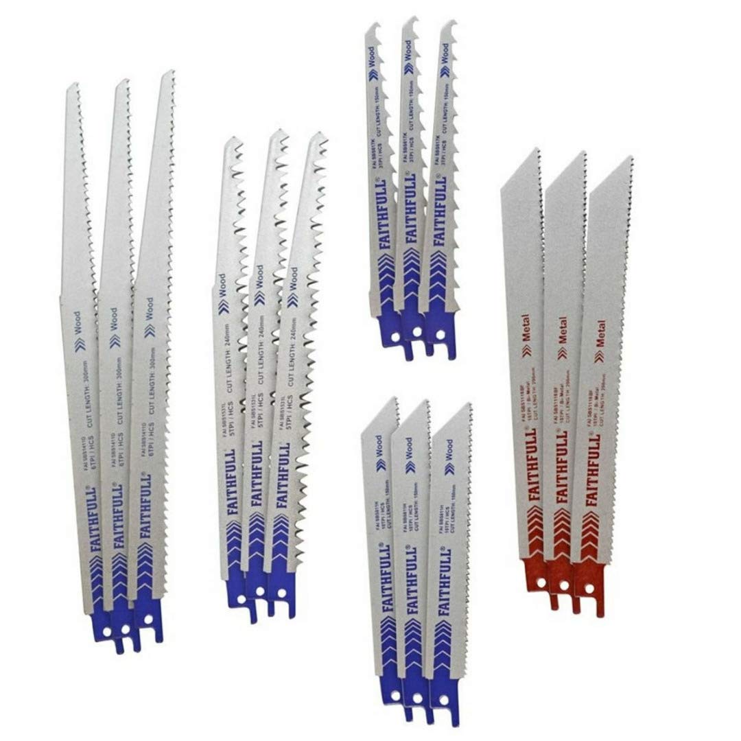 Faithfull FAISBSSET15M - Set di Lame per Seghetto Alternativo, Lame per Seghetto, 15 pezzi, per Legno e Metallo