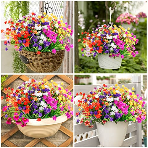 Deimugl 20 Bundles Artificial Flowers For Outdoors Decoration Uv Resistant Faux Plastic Fake Flowers Planter For Indoor Outside Garden Home Wedding Farmhouse Decor(Mix Colors) #TOP5