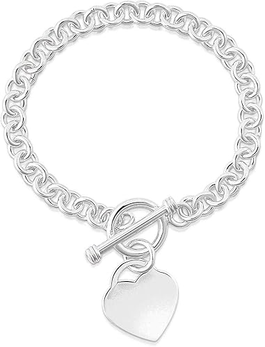 Savlano Pulsera chapada en oro de 14 quilates con dije de corazón de palanca pulsera de cadena Rolo de 75 pulgadas viene con caja de regalo para