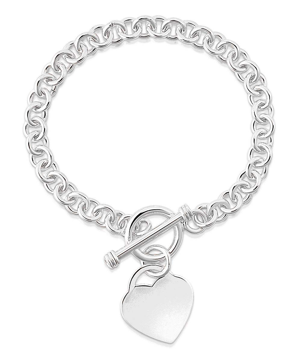14K Gold Plated Toggle Heart Charm Bracelet -7.5” inch Rolo Chain Bracelet Comes With Gift Box for Women