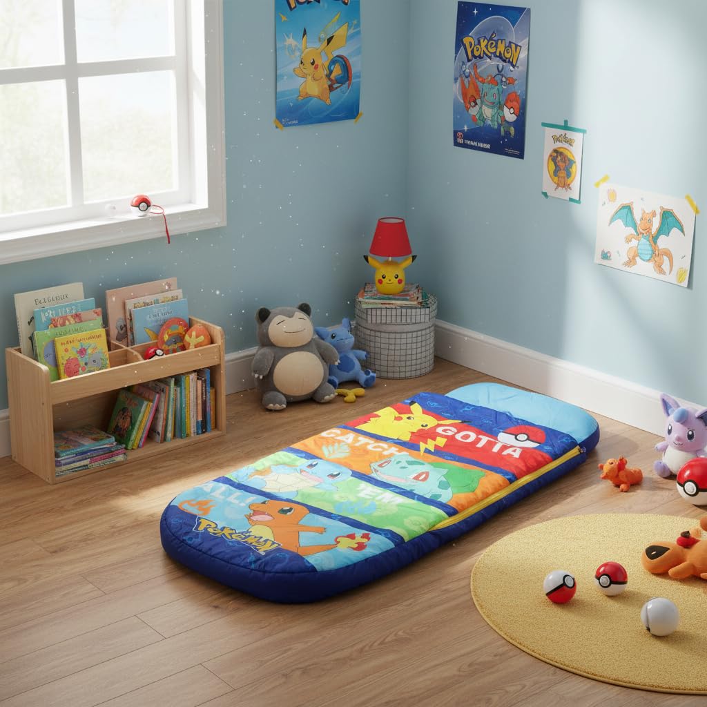 Pokemon ReadyBed Lit Gonflable et Sac de Couchage pour Enfants avec Pompe Matelas de Voyage