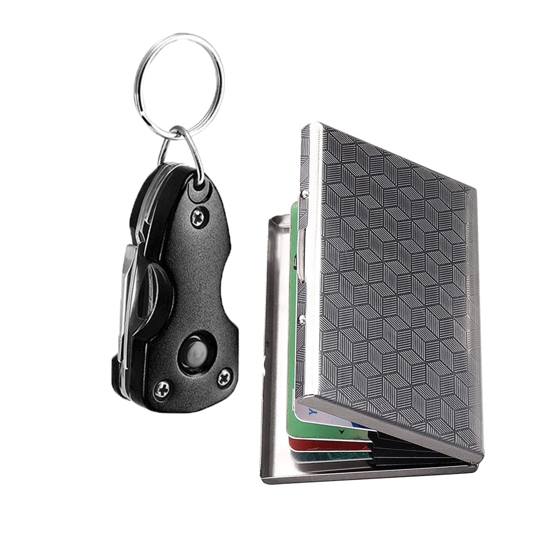 stealodeal Silver Cube Metal Debit/Credit Card Holder with Black Mutlitool Metal Keychain Unisex (Combo of 2)-picture-29