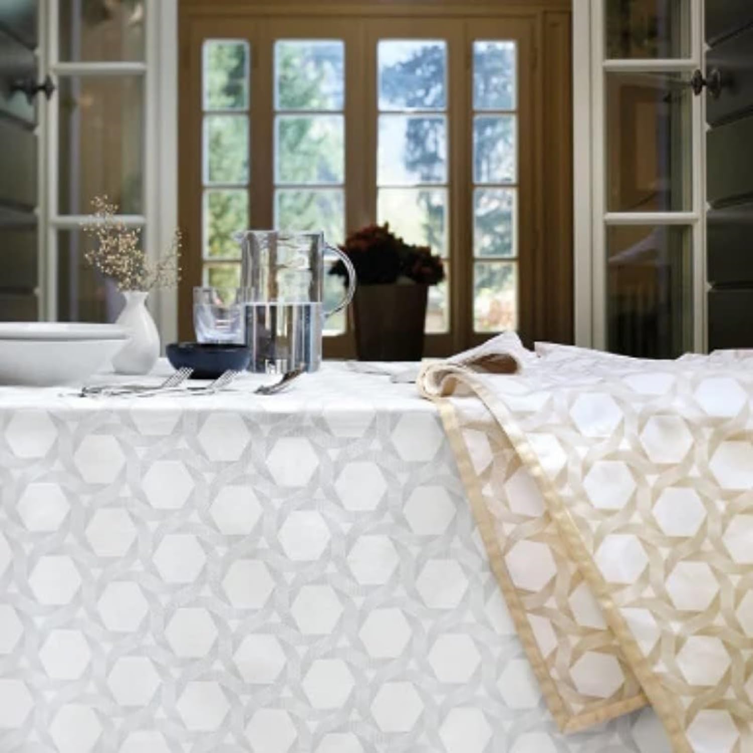 Generico BIBIHOME - Tovaglia Charme rettangolare in puro cotone di Gabel - vari colori e dimensioni (18 posti: 150x360 cm., PERLA)