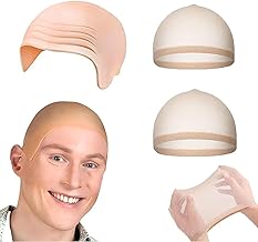 3 Pcs Latex Bald Cap for Adults, Party Bald Hats with Wig Cap Head Cover, Skin Thick Latex Head Skull Wig for Movies, Stage Plays, Halloween Fancy Dress Cosplay Costume Accessory