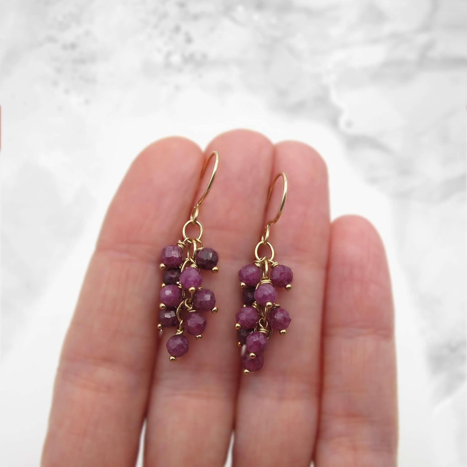 Dainty Genuine Gemstone Earrings Cluster Cascade Drop 14k Gold Filled or Sterling Silver - Image 5