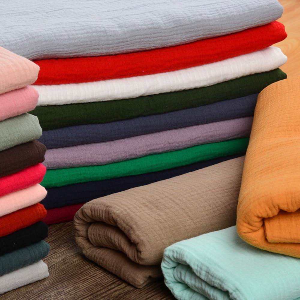 500cm x 135cm Musselin Stoff zum Nähen, Musselinstoff Meterware,Musselin Baumwollstoff Meterware Stoff Double Gauze Stoff Baumwolle Dekostoff Nähstoff für Patchwork Sewing Kostüm Dekorieren,Creme