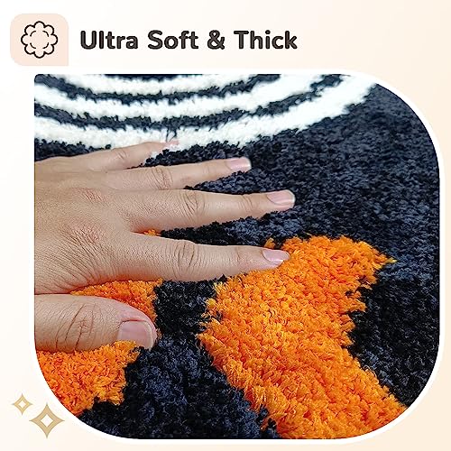 ARTCREATOR Boho Bathroom Runner - 20"x47" Long Abstract Bath Mat, Soft Plush Fluffy Non Slip Washable Black Rug for Bedroom/Hallway by ARTCREATOR - Used condition - Image 3