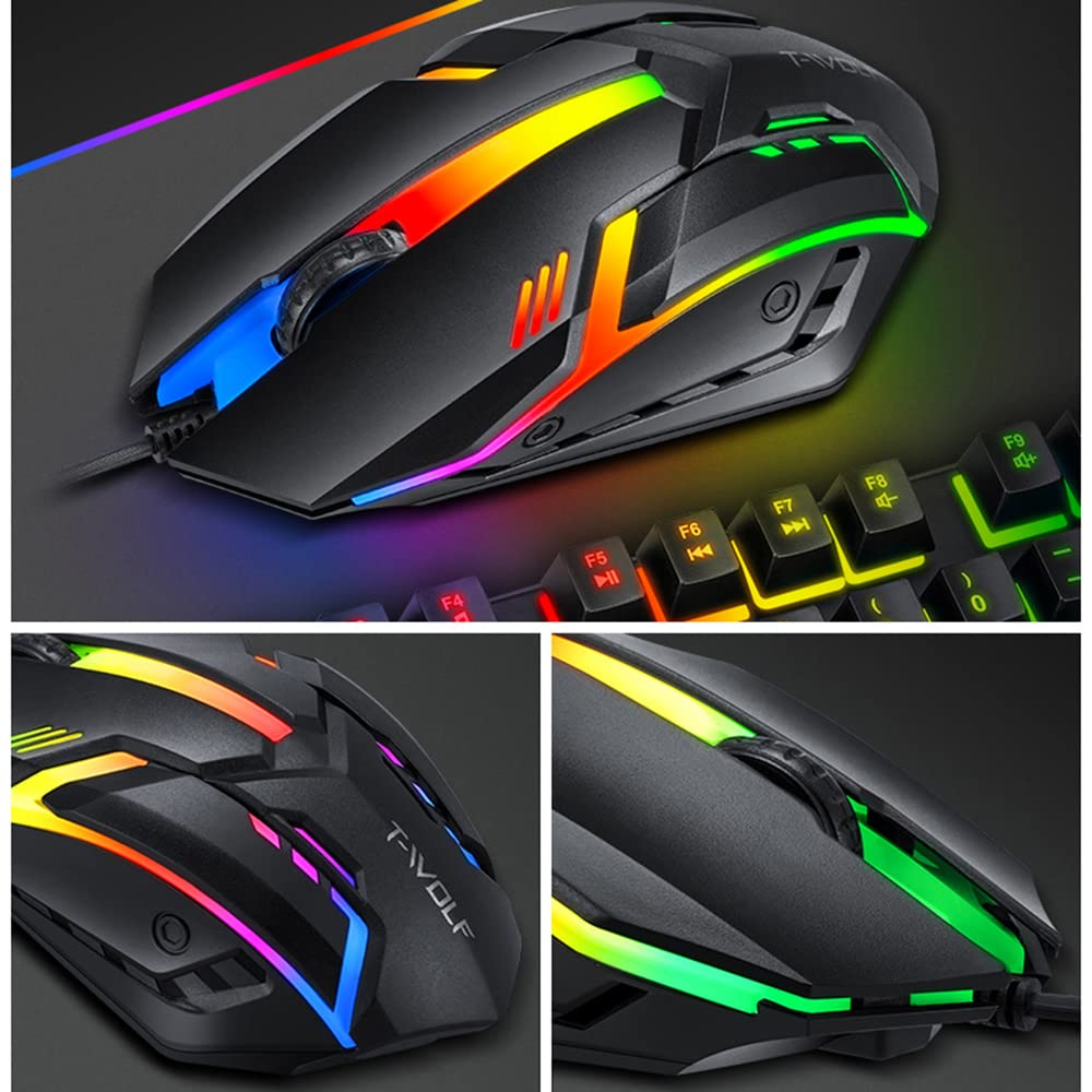 Hanzete TF800 Quattro Pezzi Gaming Combo Tastiera 104 Tasti Mouse Luce Respirante 4 colori Headset Gaming Tappetino per Mouse Antiscivolo