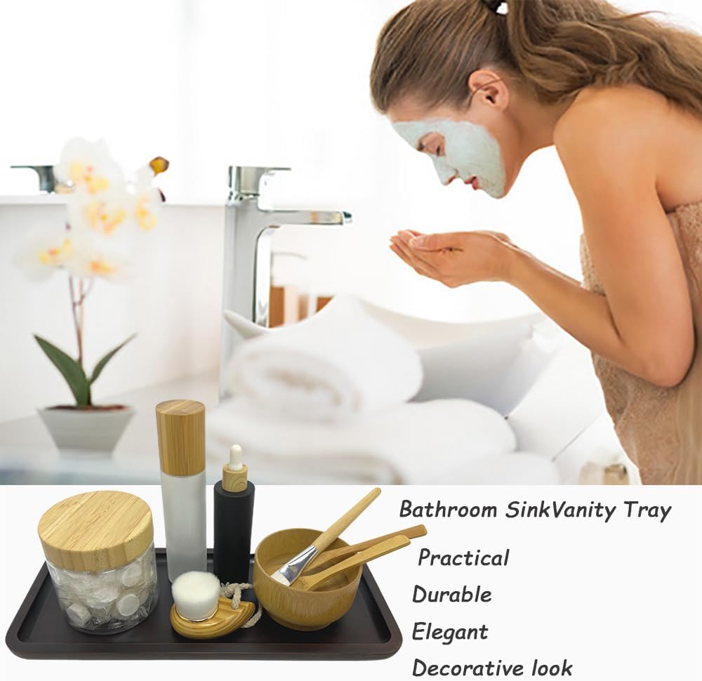 Wood Vanity Tray, Bathroom Counter Solid Walnut Organizer, Toilet Tank Top Wooden Serving Plate for Dinner Tea Coffee (Natural Walnut Color, 14 x 5.9 inch) - Image 4