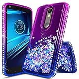 Droid Turbo 2 Case, NageBee Glitter Liquid Quicksand Waterfall Floating Flowing Sparkle Shiny Bling Diamond Girls Cute Case Designed for Motorola Droid Turbo 2 (Verizon XT1585) -Purple/Blue