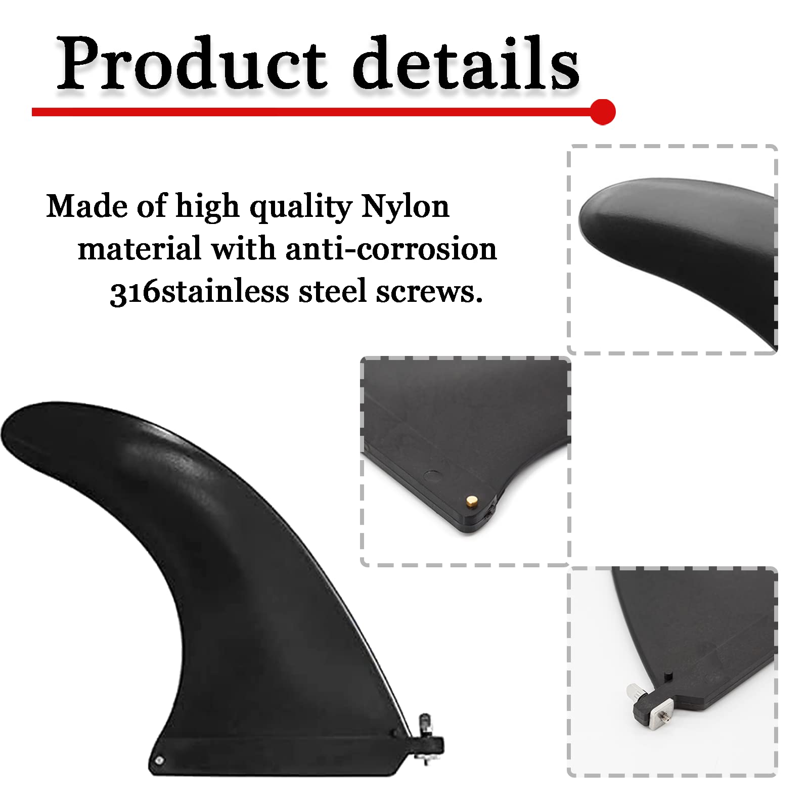 Aleta de Tabla de Surf de Nylon, Quilla Central para Tablas Largas, Kayak Inflable y Tabla SUP (Negro)