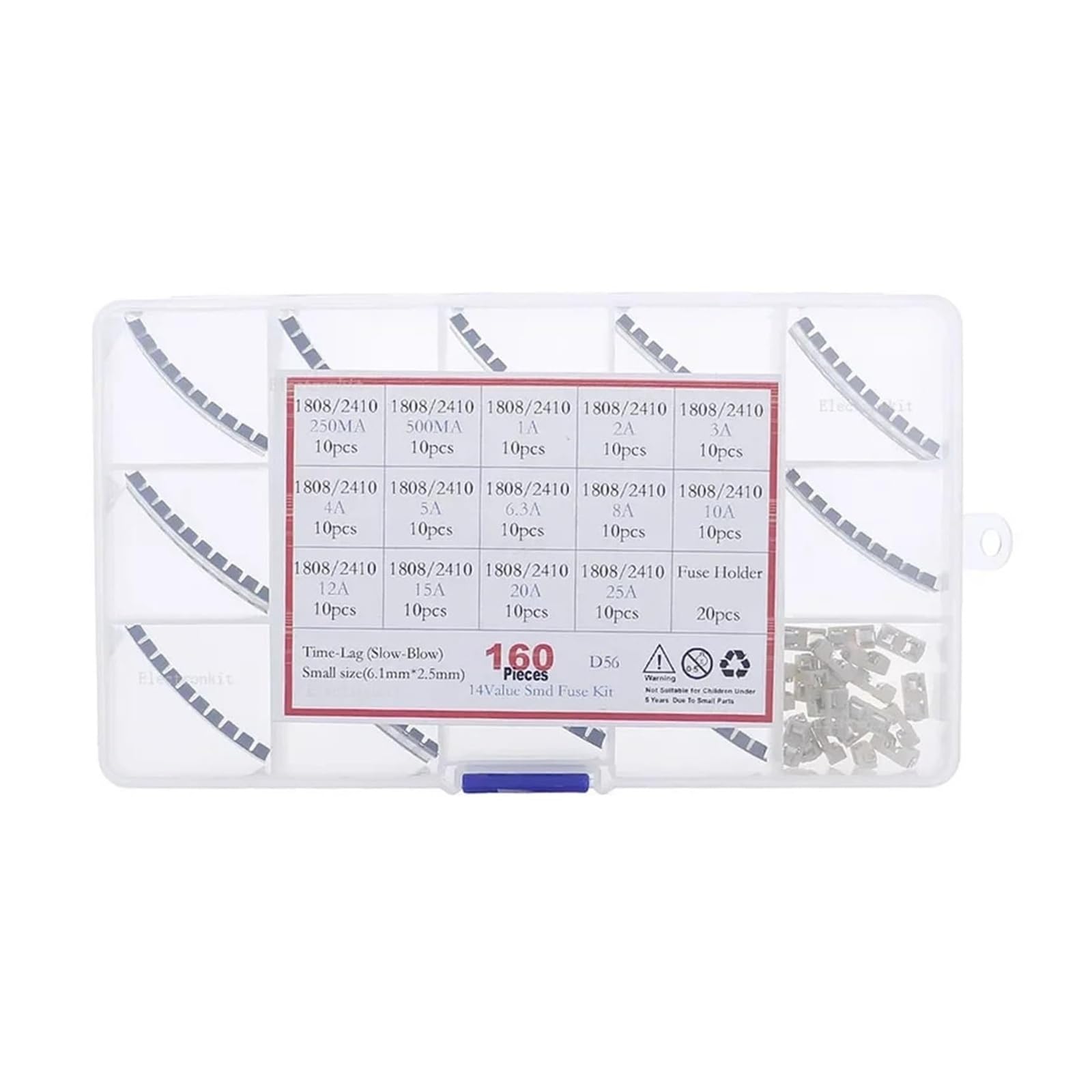 Fusibile di rete domestico in ceramica, 160 pezzi 15 valori 250 V 1808/2410/6125 Kit assortimento di fusibili lenti in ceramica SMD 250 mA 500 mA 1 A 2 A 4 A 5 A 6,3 A 8 A 10 A 12 A 15 A 20 A 25 A