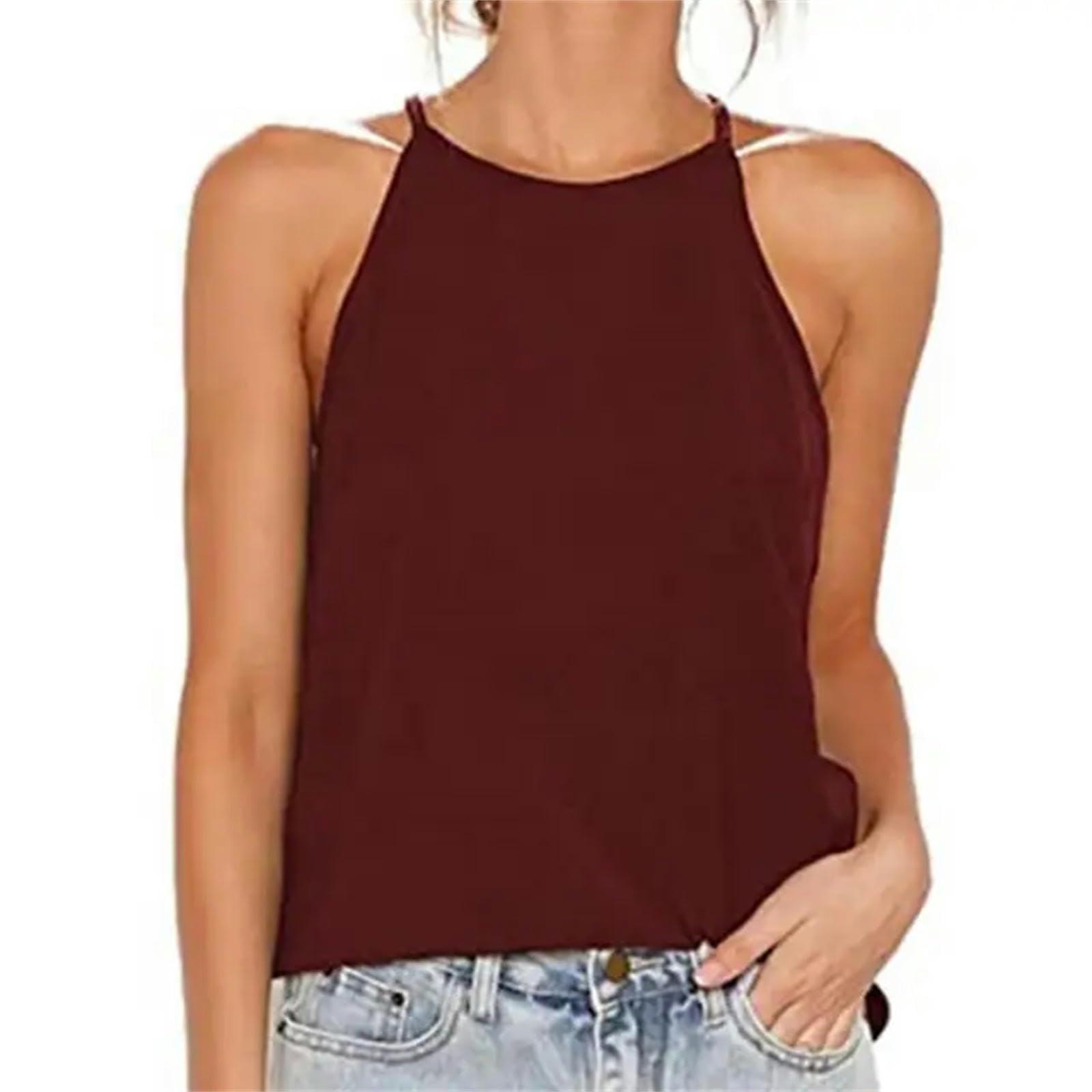 Camiseta sin Mangas Mujer Camiseta De Verano para Mujeres Halter Sin Mangas De Color Tanque Sólido Camiseta De Blusa Femenina