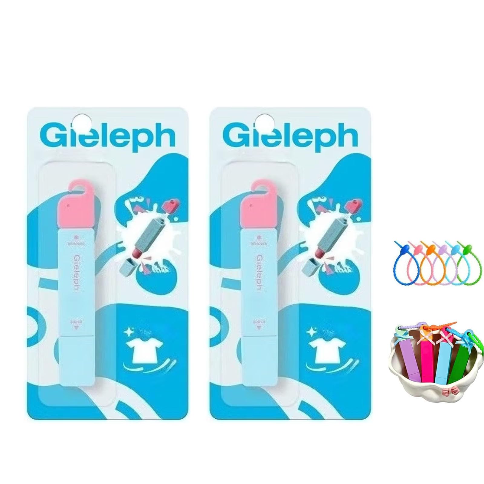 Gieleph Stain Remover, 3-Second Stain Remover Pen for Clothes, 12ml On-the-Go Spot Cleaner, Double Head Instant Treater Sticks With Lanyard, Travel & Pocket-Sized (2, Blue 12ml)