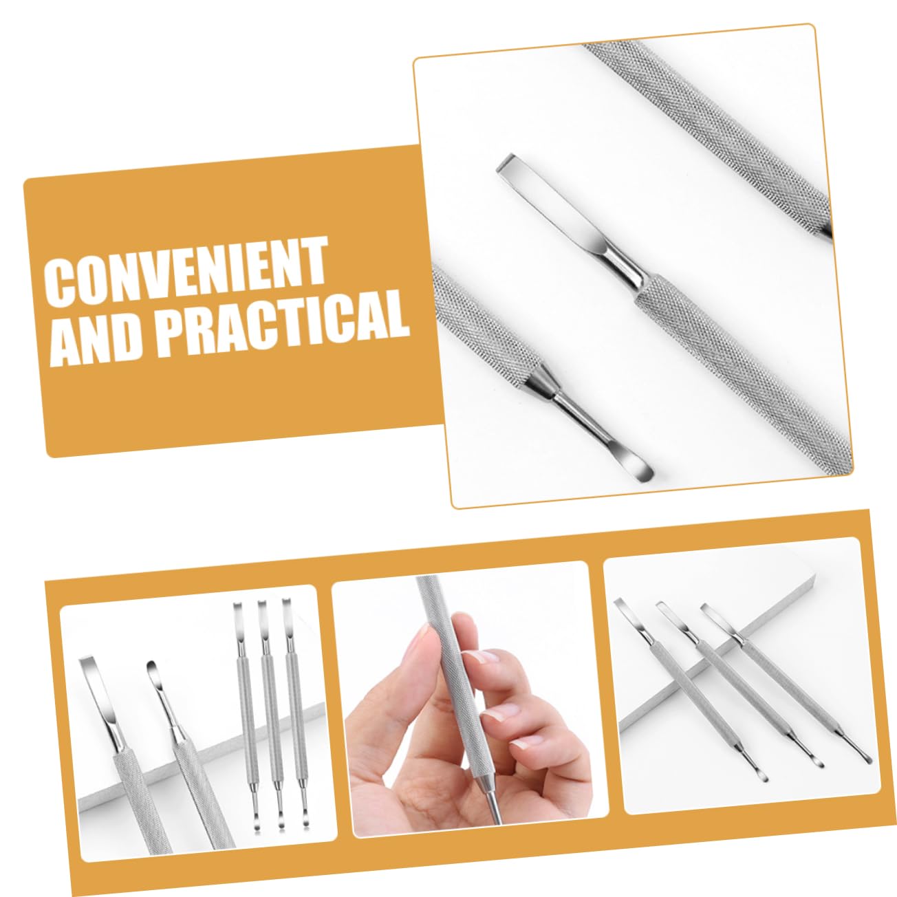 HAPINARY Gentle Nail Care Stainless Steel Cuticle Pusher Set for Nail Art Cleaning Maintenance