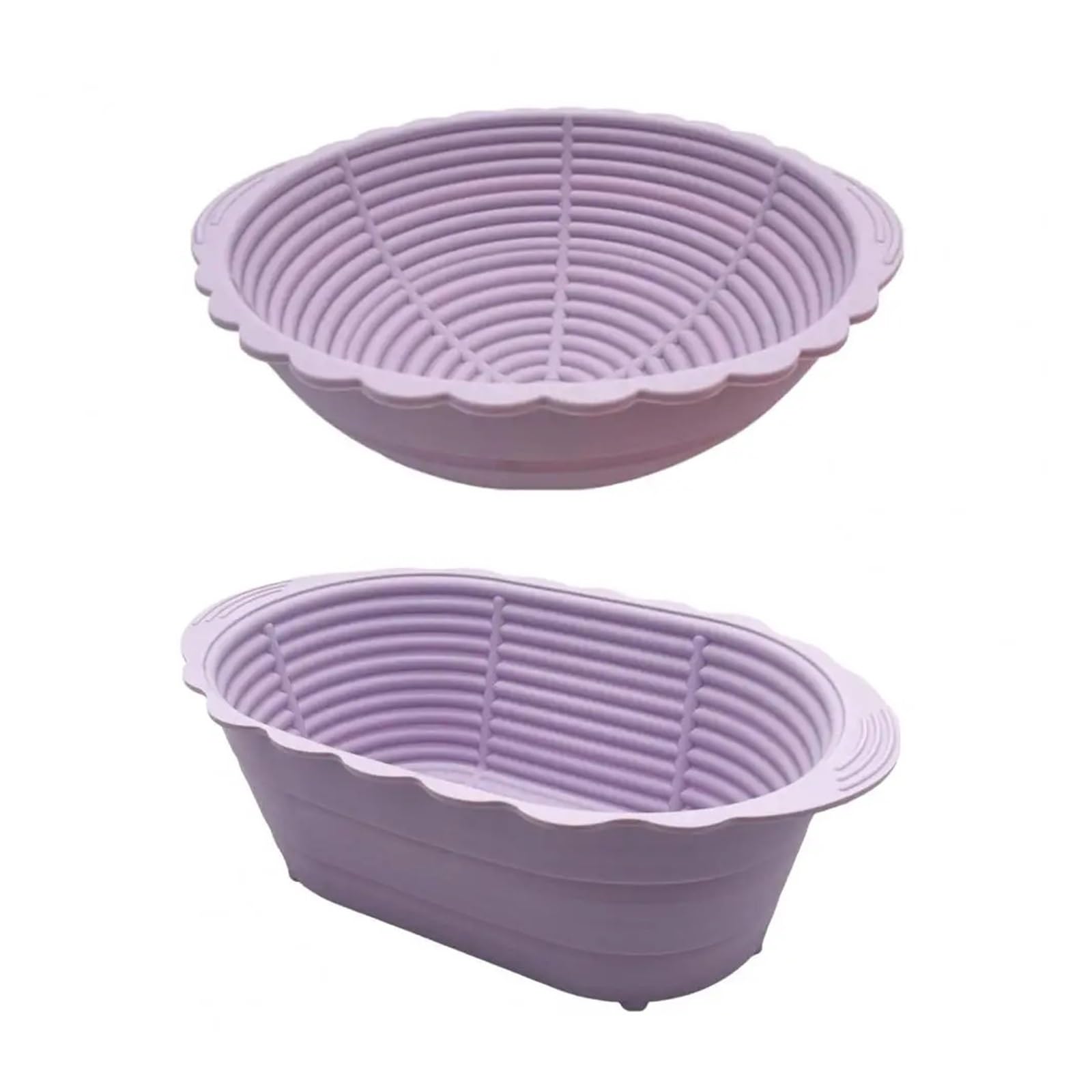 bread proofing basket, 2Pcs Silicone Round Oval Sourdough Bread Making Collapsible Proofing Bowl Kitchen Baking For(Purple)