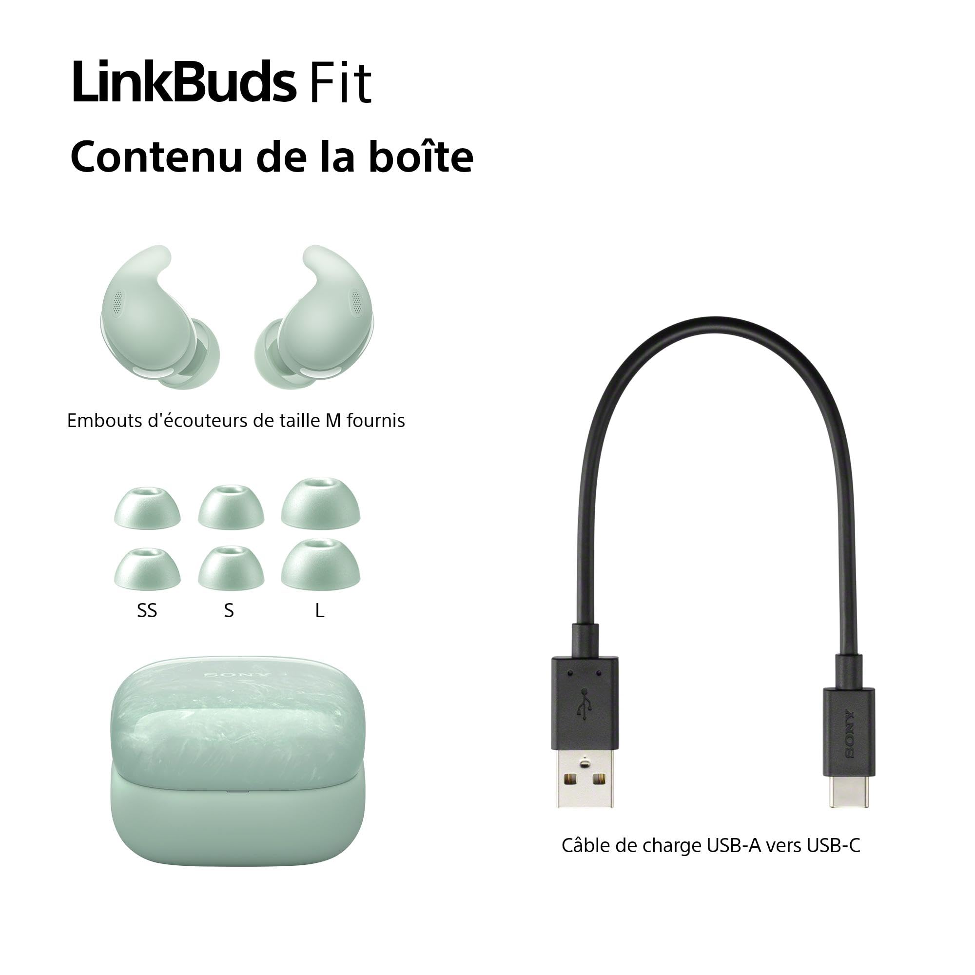 Sony LinkBuds Fit - Ecouteurs Bluetooth sans Fil à réduction de Bruit - Confortables, IPX4, Hi-Res Audio, Mode Ambient Sound, 21h d'autonomie, Connexion multipoint, iOS et Android - Vert