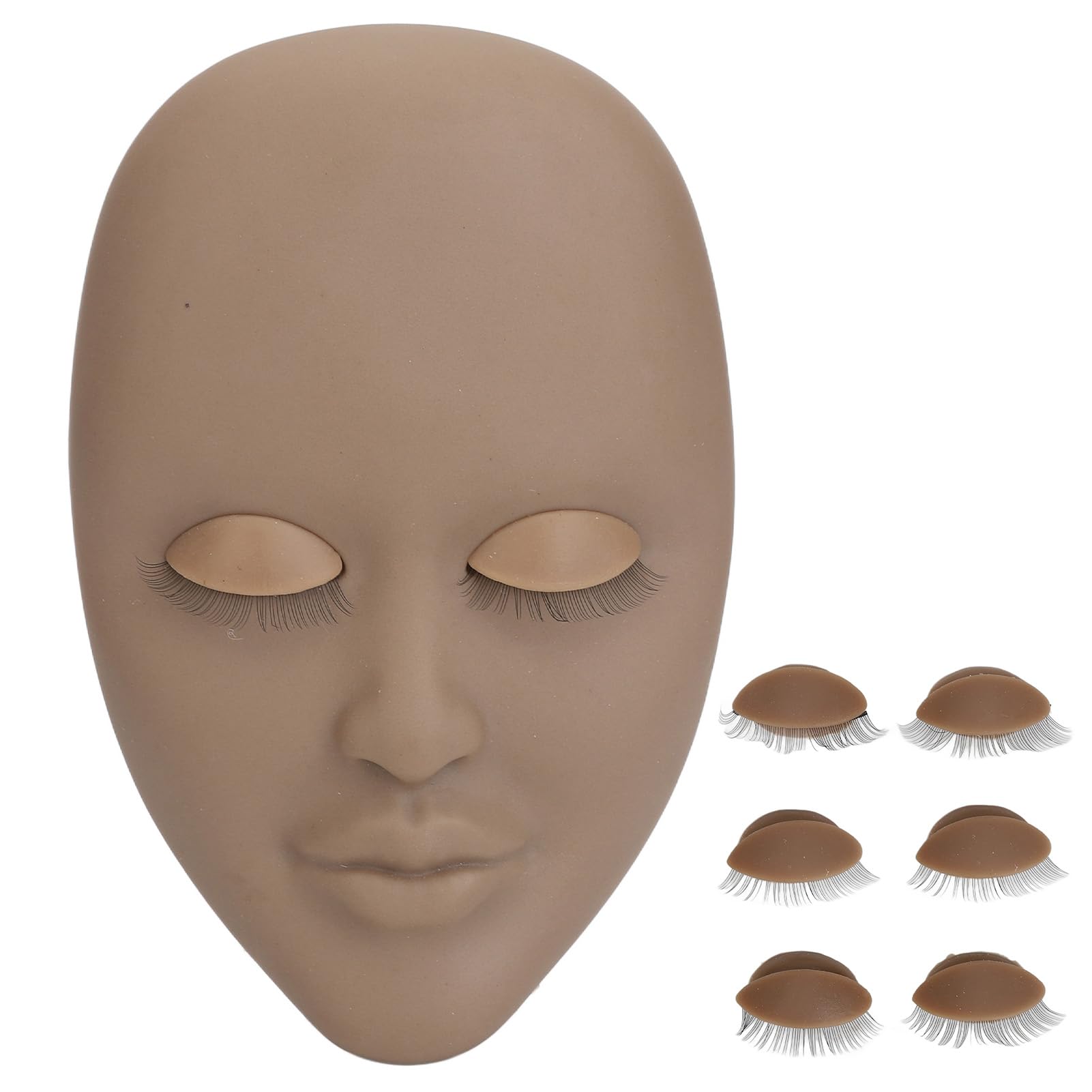 Sorandy Lash Mannequin Head, Soft Touch Lash Mannequin Face, Makeup Soft Touch Rubber Eyelash Extension Supplies Training Mannequin Flat Head Practice for Doll Face Head (Coffee Color)