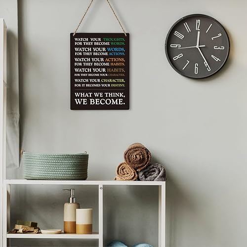 Miniatura 4 de Letrero de madera inspirador con texto en inglés "Watch Your Thought", decoración de pared, placa rectangular motivacional para colgar en madera,